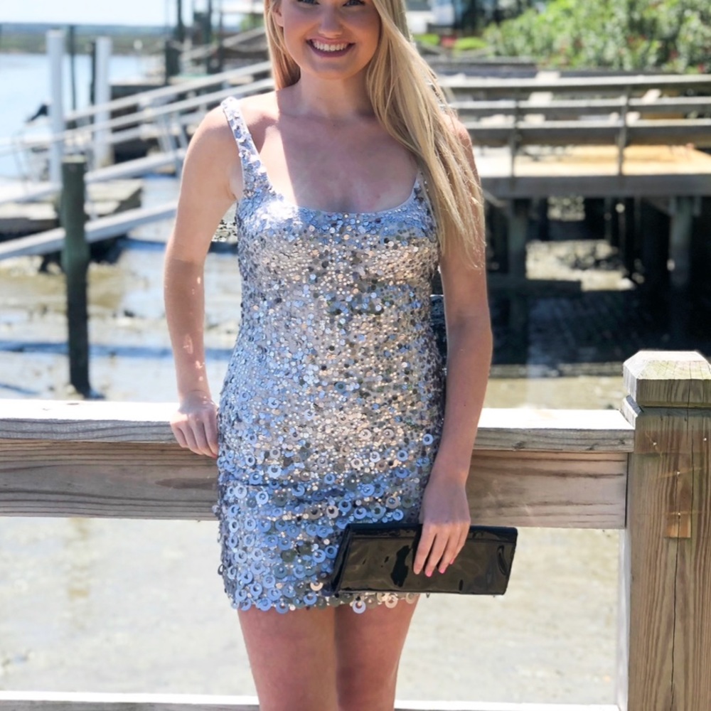 Mini silver sequin dress